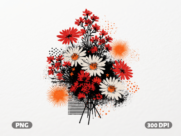 Abstract Floral Grunge Bouquet: A Modern Design Asset