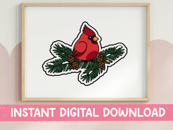 Cardinal on Pine Branch Winter Sticker: A Timeless Design Asset