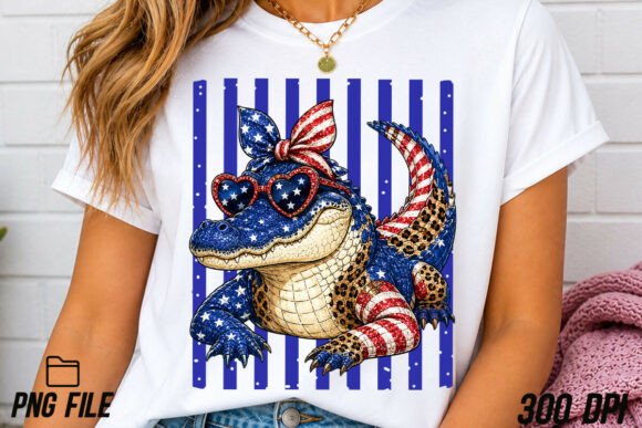 Celebrate with Patriotic Gator: A Striped 4th of July PNG