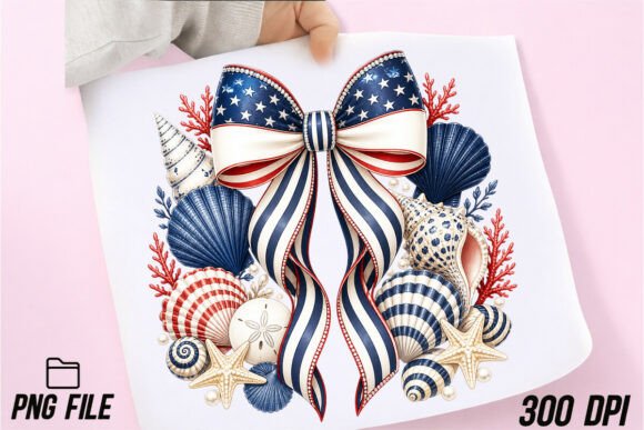 Coastal Seashell Bow: Preppy Patriotic Style for Creatives