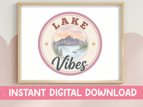 Embracing Serenity: The Lake Vibes Round Badge Blush Design