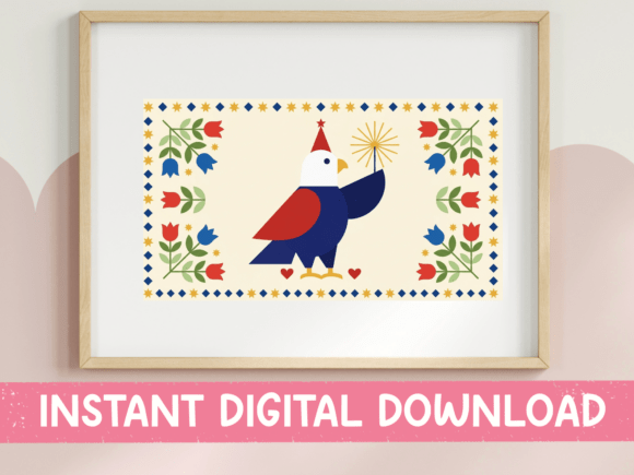 Folk Art Eagle Fourth of July Horizontal: A Vintage Textile Print for Modern Makers