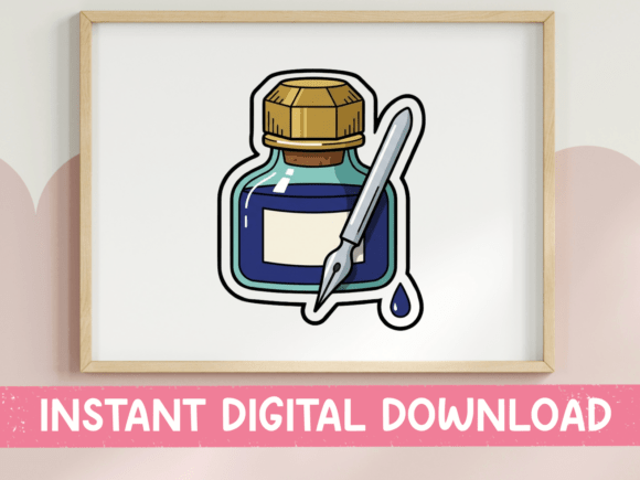 Ink Bottle and Nib Pen Sticker: A Classic Motif for Modern Creators
