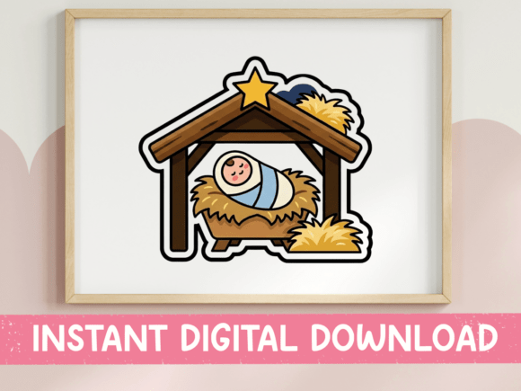 Nativity Scene Baby in Manger Sticker: A Kawaii Design for Faith-Based Crafts