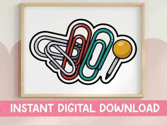 Paper Clips and Push Pin Sticker Design: A Playful Office Cluster