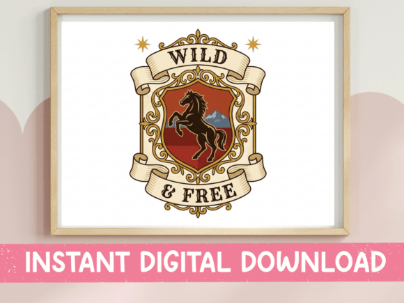 Wild and Free Rearing Horse Crest Design
